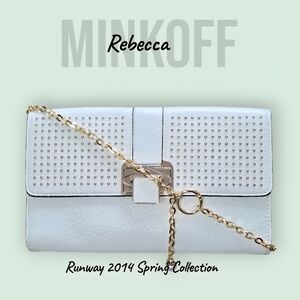 Rebecca Minkoff Coco Studded Leather Clutch Added Gold-Tone Chain-EUC